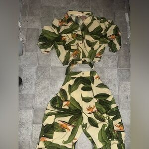 Tropical Leaf Print Two-Piece Set